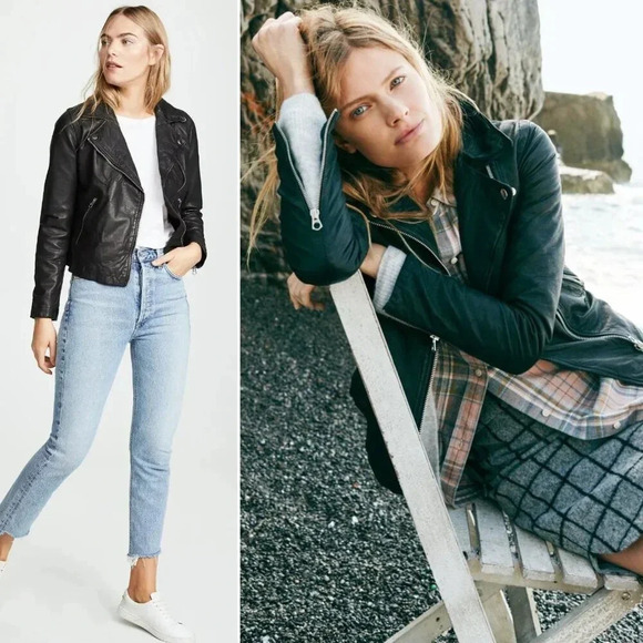 Madewell Washed Leather Jacket‎ Black Moto Biker Size XS - Picture 1 of 16